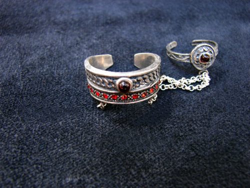 Double Rings Sterling Silver 925, chain linked, Adjustable multi-finger rings