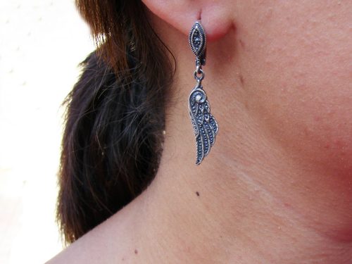 Silver Earrings Angel Wings, Dangle Earrings