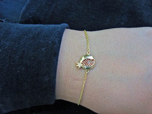 Gold Plated Pomegranate Bracelet 925 Sterling Silver with Red Zircon