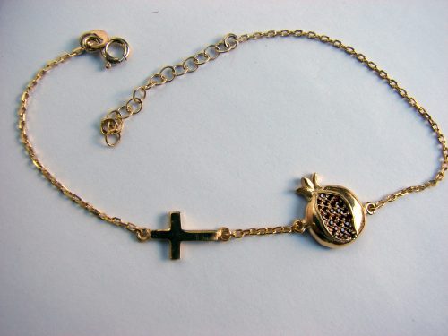 Pomegranate and Cross Silver Bracelet Gold Plated with Red Zircons