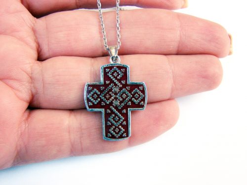 Silver Armenian Cross Enamel Plated Ethnic Ornament