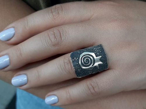 Wide Ring Sterling Silver Pomegranate Design