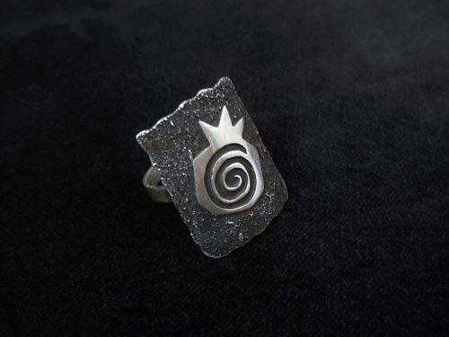 Wide Ring Sterling Silver Pomegranate Design