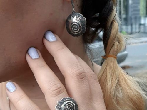 Round Pomegranate Silver Earrings