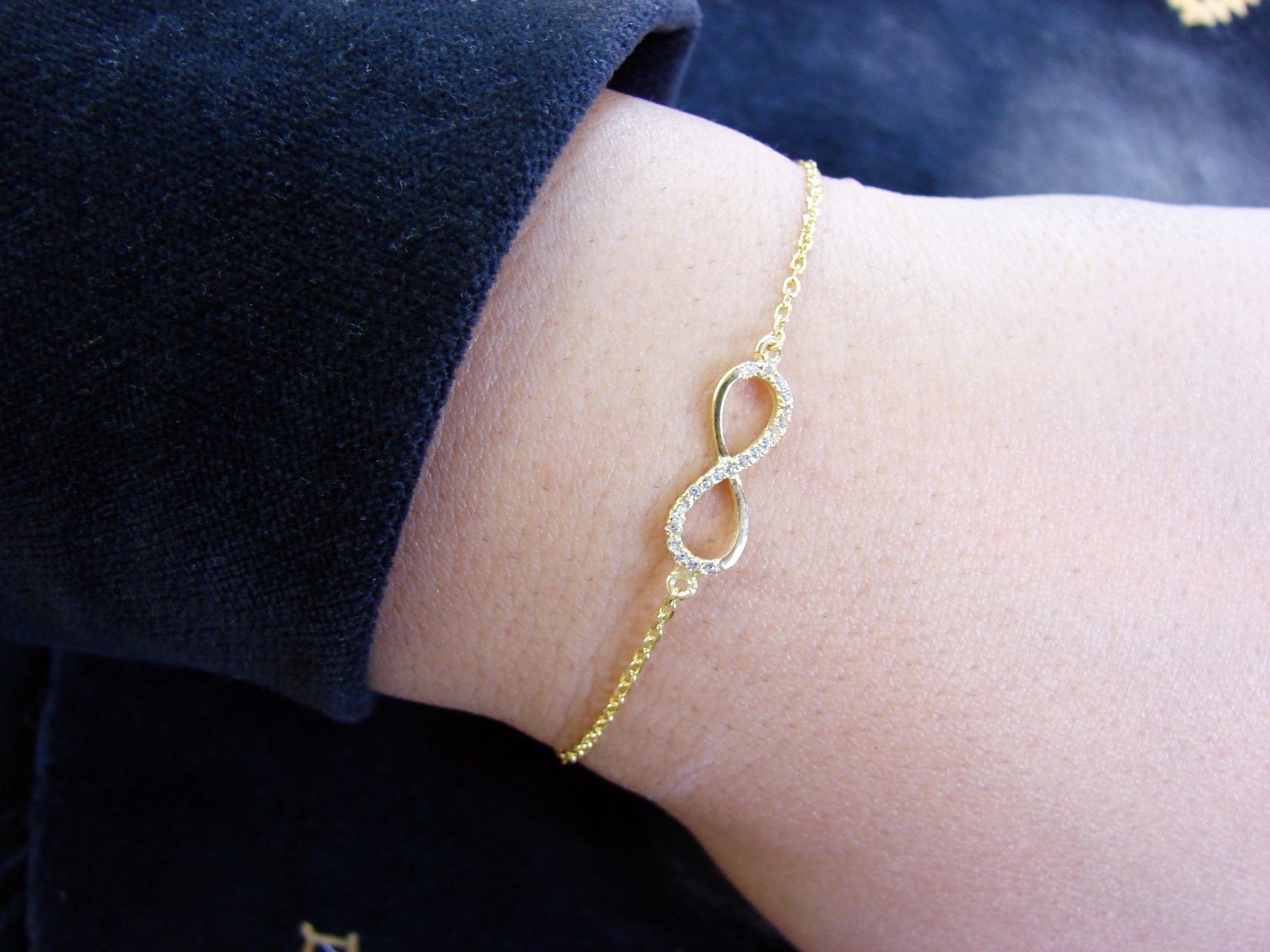 Bracelet Infinity Gold Plated Sterling Silver 925, Delicate Chain and Cross