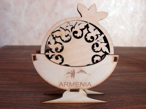 Drink Coasters Wooden Set of 6, Pomegranate Form Coasters with Stand