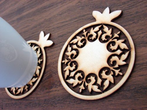 Drink Coasters Wooden Set of 6, Pomegranate Form Coasters with Stand