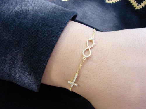 Bracelet Infinity Gold Plated Sterling Silver 925, Delicate Chain and Cross