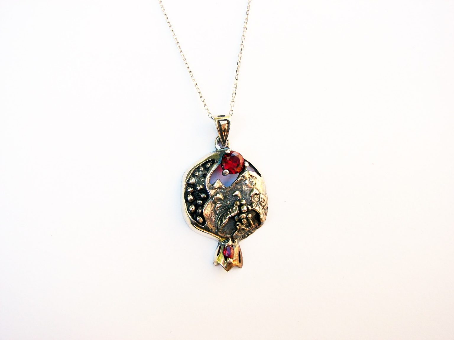 Pomegranate Necklace Sterling Silver 925 with Red Garnet