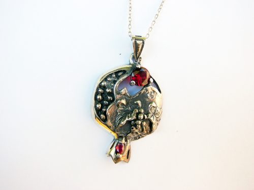Pomegranate Necklace Sterling Silver 925 with Red Garnet