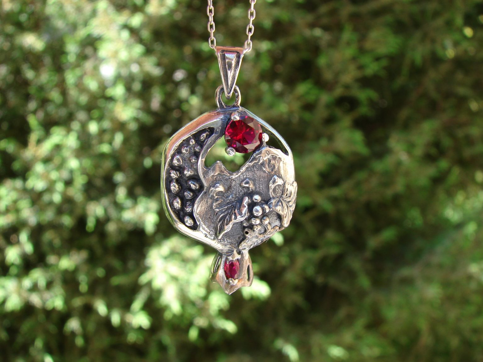 Pomegranate Necklace Sterling Silver 925 with Red Garnet