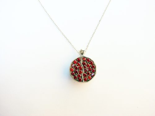 Pendant Juicy Pomegranate Sterling Silver 925 with Red Garnets