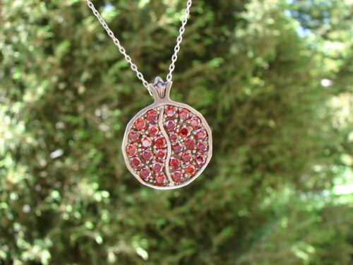 Pendant Juicy Pomegranate Sterling Silver 925 with Red Garnets