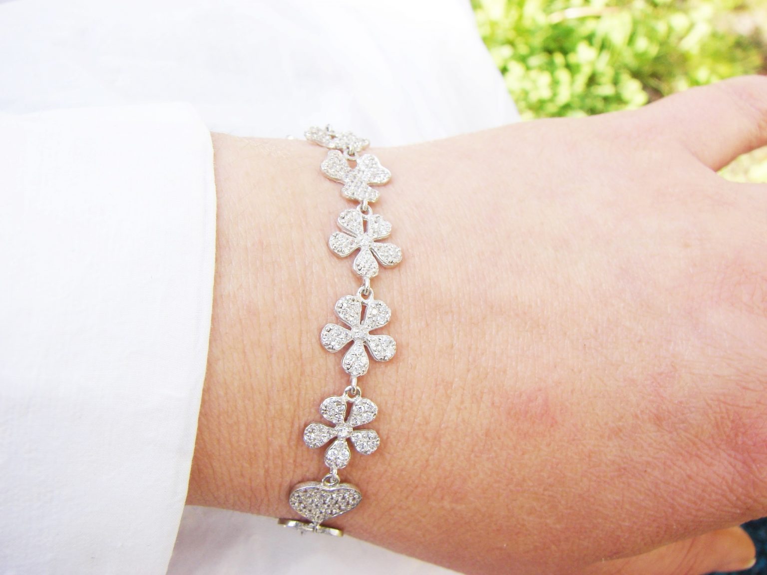 Bracelet Hearts & Flowers Sterling Silver 925 with Sparkling Zircons