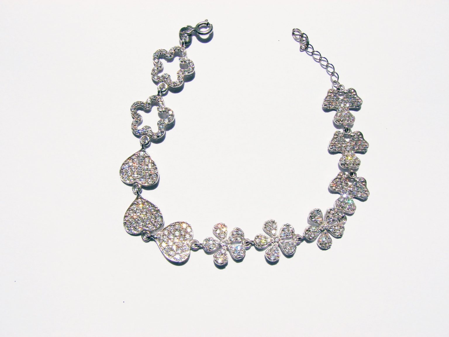 Bracelet Hearts & Flowers Sterling Silver 925 with Sparkling Zircons