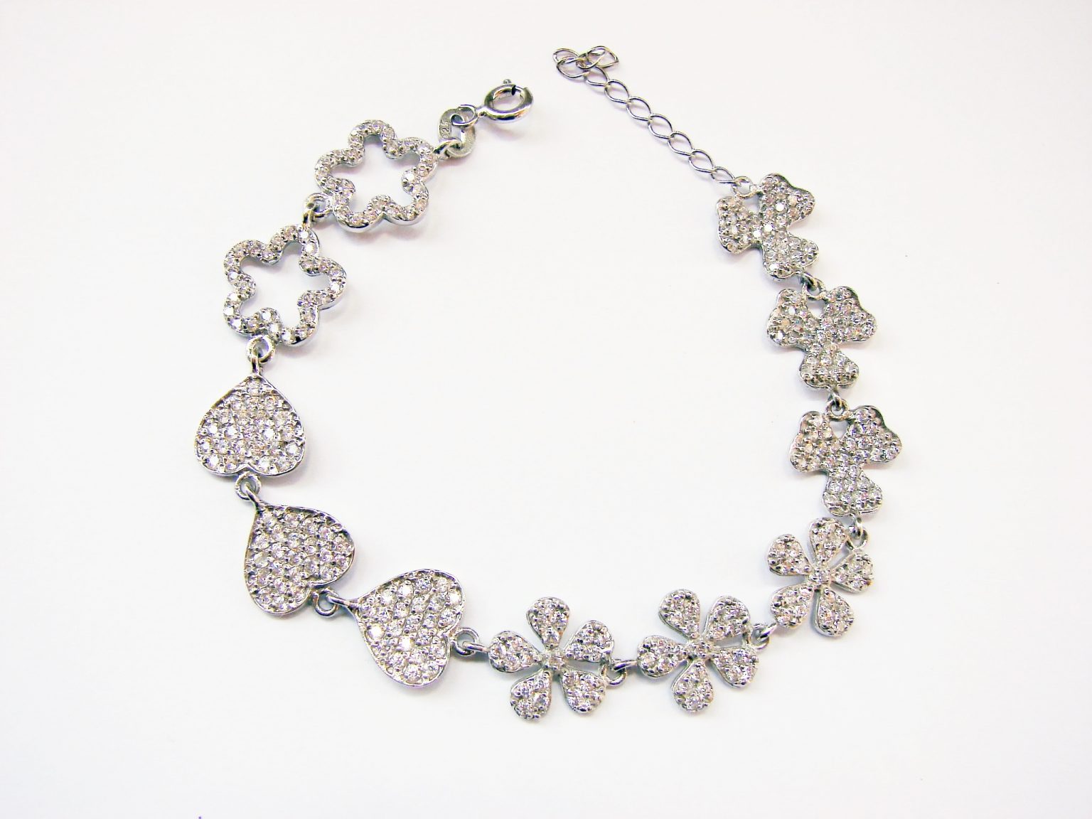 Bracelet Hearts & Flowers Sterling Silver 925 with Sparkling Zircons