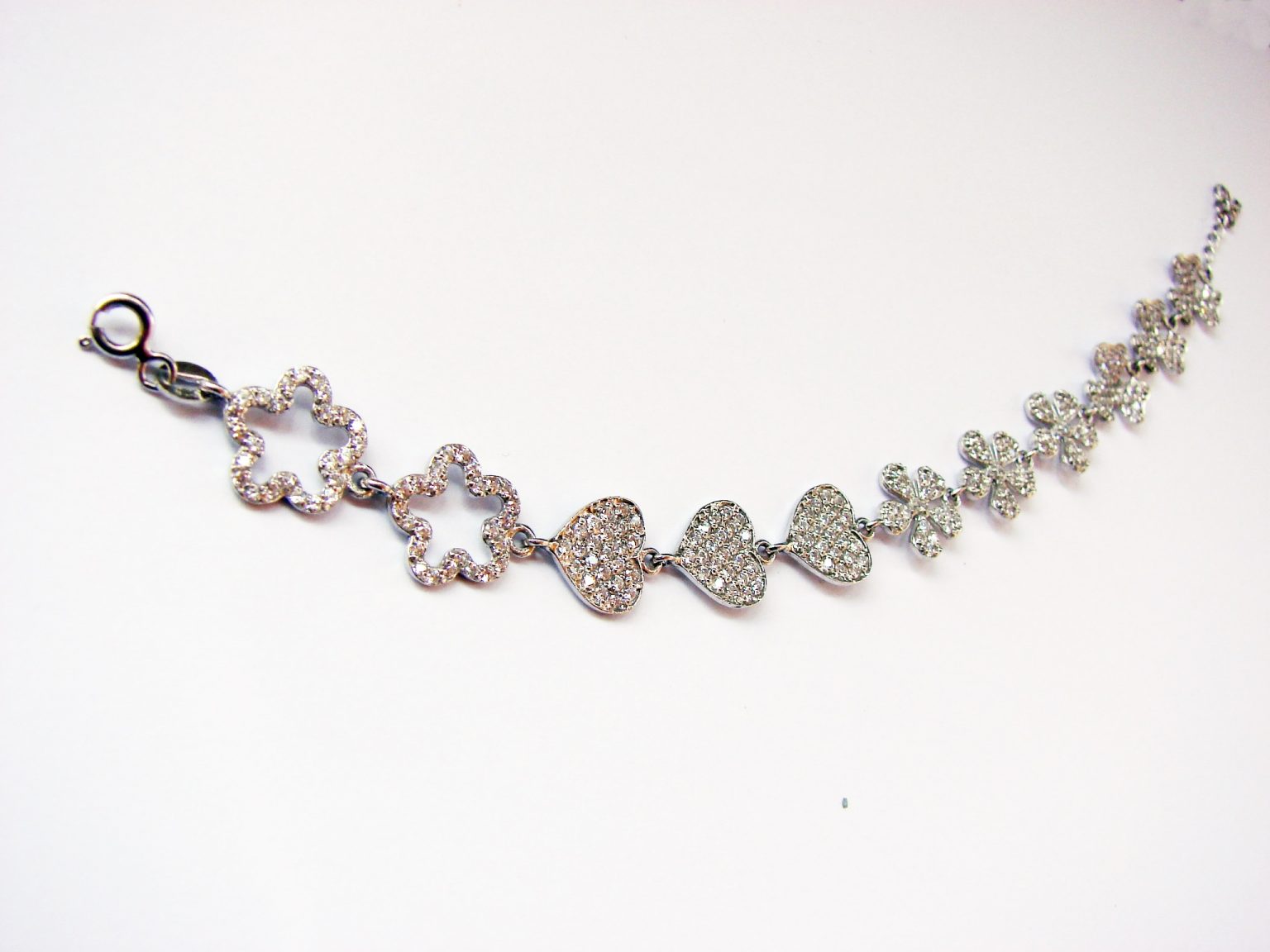 Bracelet Hearts & Flowers Sterling Silver 925 with Sparkling Zircons