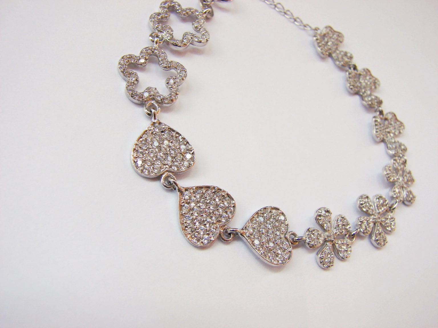 Bracelet Hearts & Flowers Sterling Silver 925 with Sparkling Zircons