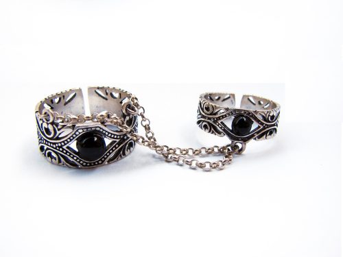 Ethnic Style Double Rings, Chains linked, Silver Adjustable multi-finger rings