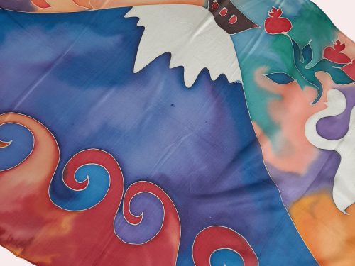 Hand Painted Silk Scarf Noah's Ark on Mount Ararat