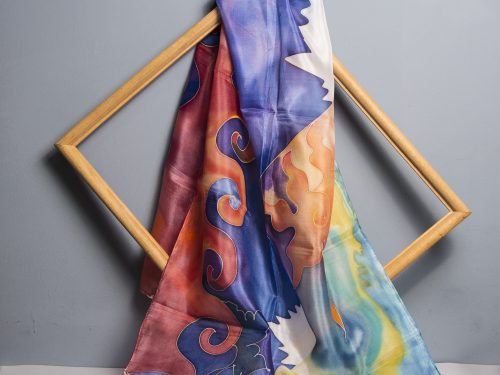 Hand Painted Silk Scarf Noah's Ark on Mount Ararat