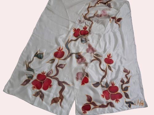 Silk Scarf Pomegranate Tree, Hand Painted Scarf