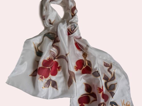 Silk Scarf Pomegranate Tree, Hand Painted Scarf