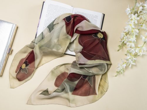 Silk Scarf Red Poppies, Hand Painted Scarf, Square abstract scarf, Gift For Her, Fashion Scarf