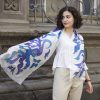 Silk Scarf Blue Birds, Hand painted Long abstract scarf