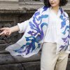 Silk Scarf Blue Birds, Hand painted Long abstract scarf