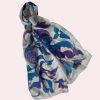 Silk Scarf Blue Birds, Hand painted Long abstract scarf