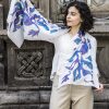 Silk Scarf Blue Birds, Hand painted Long abstract scarf