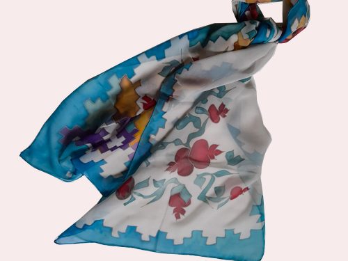 Pomegranate Silk Scarf with Armenian Carpet ornament