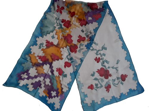 Pomegranate Silk Scarf with Armenian Carpet ornament