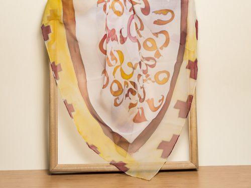 Armenian Alphabet Silk Chiffon Scarf, Hand Painted Scarf, White & Purple Long scarf, Gift For Her, Fashion Scarf