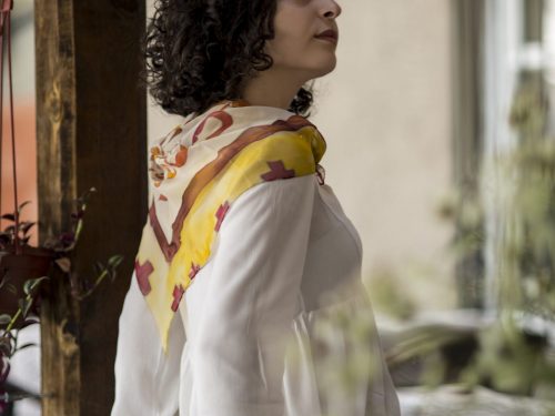 Armenian Alphabet Silk Chiffon Scarf, Hand Painted Scarf, White & Purple Long scarf, Gift For Her, Fashion Scarf