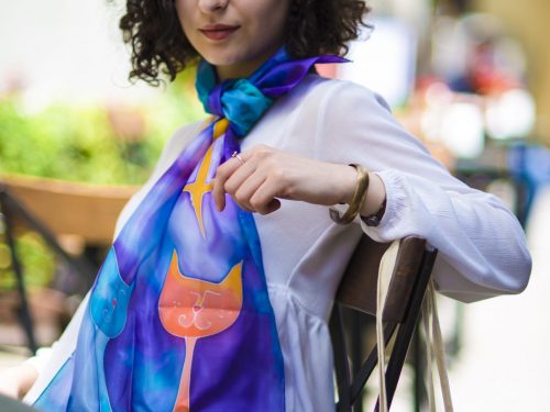 Silk Scarf Funny Kittens, Hand Painted Scarf