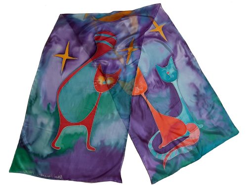 Silk Scarf Funny Kittens, Hand Painted Scarf