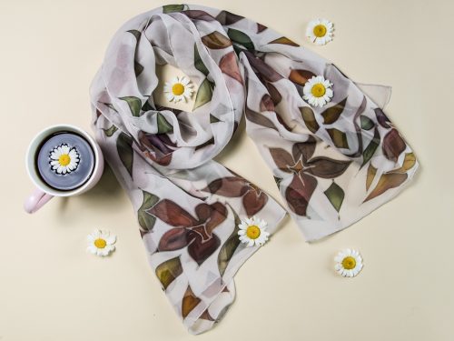 Silk Scarf Autumn mood, Hand Painted Scarf, Long Colorful scarf