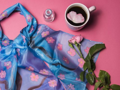 Silk Scarf Sakura in Blue, Hand Painted Scarf, Long elegant scarf, Gift For Her, Fashion Scarf