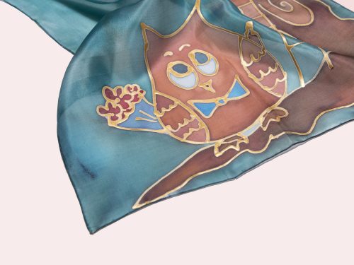 Owls Silk Scarf, Hand Painted Scarf, Owl Infinity Scarf