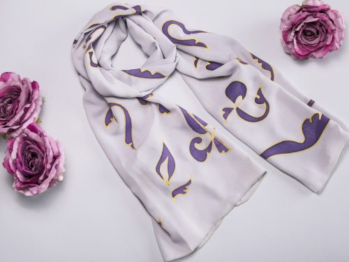 Chiffon Scarf Armenian Alphabet, White & Purple Long scarf