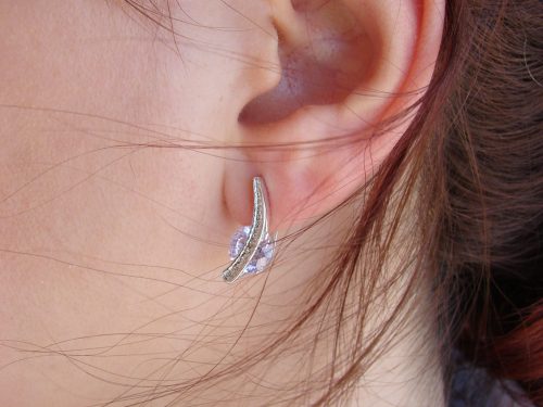 Earrings with moving stone, Sterling Silver 925, Rotating Large Zircon