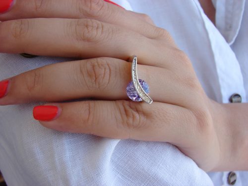 Ring with moving stone, Sterling Silver 925 and Zircons