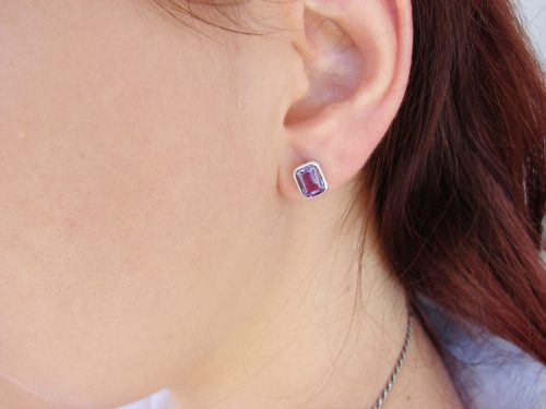 Natural Amethyst Stud Earrings, Sterling Silver 925, Gift for Her, Gemstone Earrings, Armenian Handmade Jewelry.