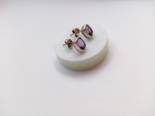 Natural Amethyst Stud Earrings, Sterling Silver 925, Gift for Her, Gemstone Earrings, Armenian Handmade Jewelry.