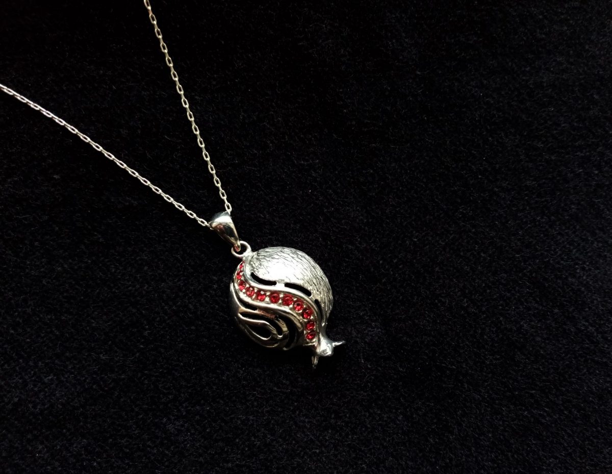 Graceful Pomegranate Pendant Sterling Silver 925 with Red Zircons