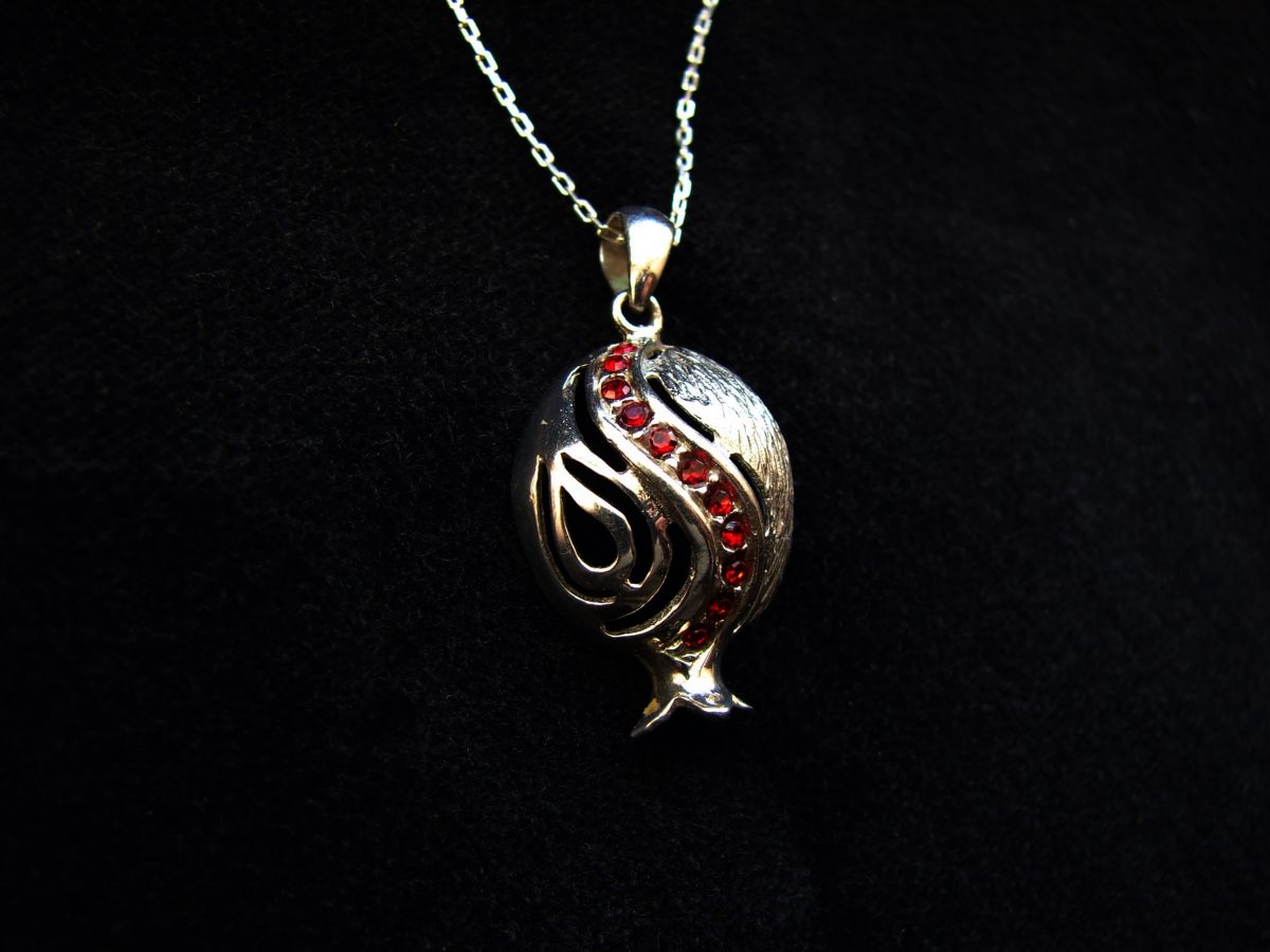 Graceful Pomegranate Pendant Sterling Silver 925 with Red Zircons