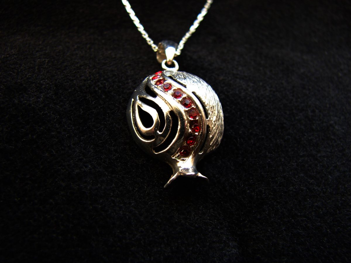 Graceful Pomegranate Pendant Sterling Silver 925 with Red Zircons