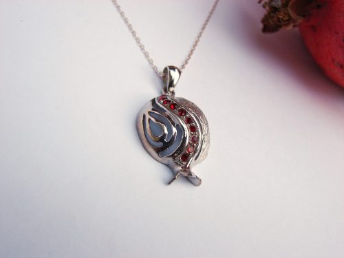 Graceful Pomegranate Pendant Sterling Silver 925 with Red Zircons